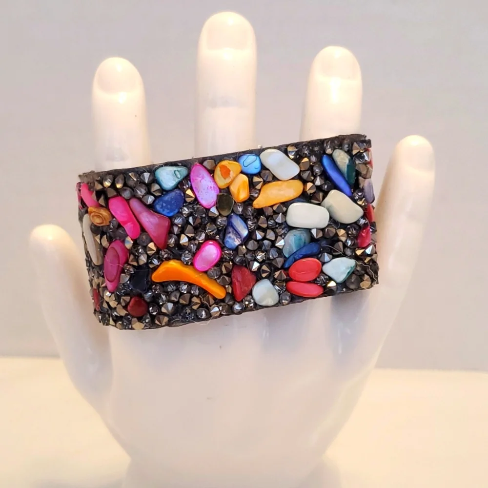Multi Colored Stone Cuff Bracelet - Picture 1 of 3
